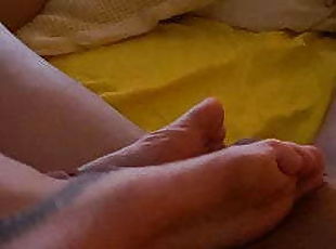 Wifes red toes footjob