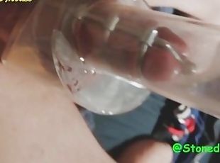 SK Pumping my cock & balls while pissing wearing urethal chastity