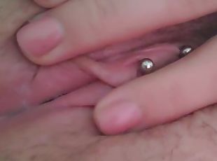 Extremely juicy pierced pussy after masturbation