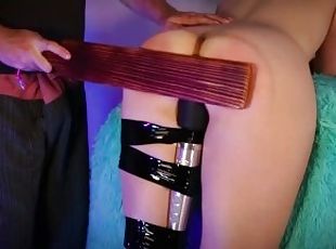 With a Doxy wand strapped to their leg, Brodie is spanked with a paddle and made to cum (Preview)