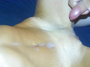 My husband lick my pussy and he cum on my belly
