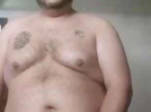 Fat Arab jerking off with big load and new hair cut