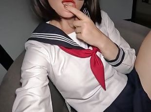 A neighbor with a luxurious body decided to try on a school uniform - Bella Hentaigirl