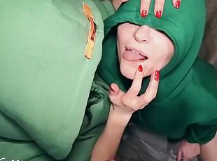 Girls in hoodies sucking dick - blowjob, threesome