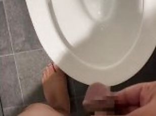 Chubby married Asian daddy pisses in the bathroom