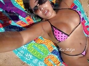 cul, gros-nichons, public, chatte-pussy, femme, amateur, plage, salope, seins, bikini