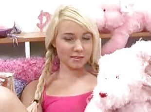 Pink room is home to a blonde slut for cock