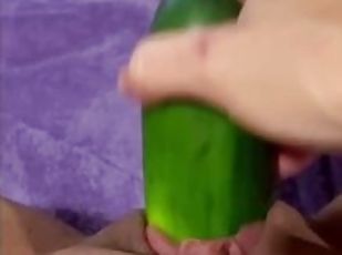 Horny Squirting Brunette MILF pounds herself with a Huge Cucumber!!