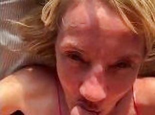 Beach aussie milf in satin takes a huge facial