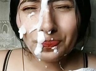 Melanialobix Colombian slut plays while getting cum from her TikTok followers