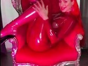 rousse, fétiche, latex, solo, femme-dominatrice, caoutchouc