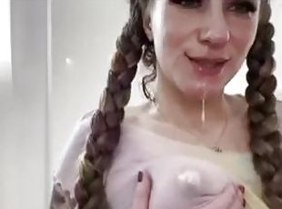 Underwater Bath Braided Pigtails Moaning Shirt stuffing All holes stuffed! spanking paddling red ass