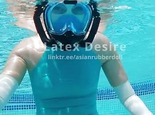 asiatique, cul, en-plein-air, amateur, black, piscine, bout-a-bout, latex, caoutchouc