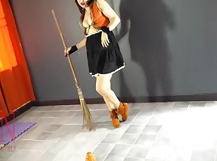 cul, gros-nichons, fête, milf, américaine, fétiche, solo, brunette, halloween, taquinerie