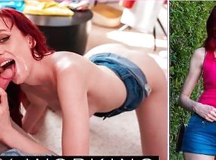 Petite redhead MILF escort hited by smell obsessed nerd for pussy licking and hardcore sex
