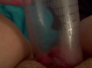 Using daddy’s pump on my pussy