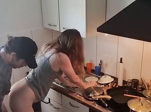 18 year old teen stepsister fucked in the kitchen while the family is not home