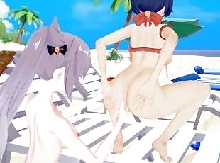 Genshin Impact XIANGLING and KEQING FUTA beach party (3D HENTAI)