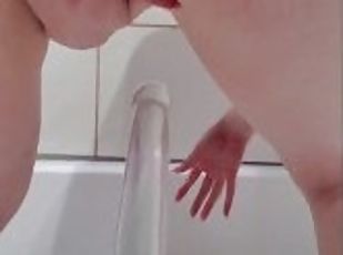 MILF HOT WIFE rough rides dildo in SHOWER soft moans & ASMR PUSSY sounds