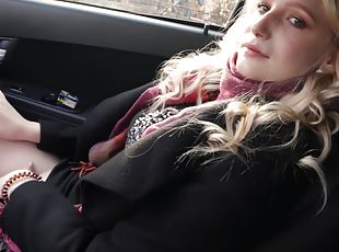 Horny Teen Girl Masturbates Pussy And Moans Loudly In Public In Car