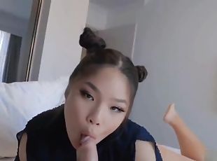 Sexy asian sucks big dick till massive cum explosion in her mouth