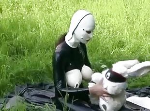 En plein air, Black, Fétiche, Latex, Masque, Caoutchouc