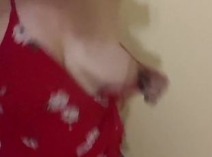wife running without bra