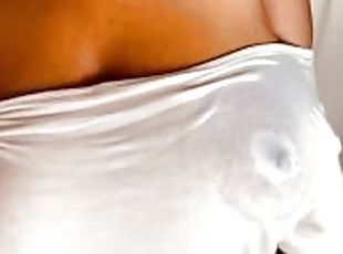 Big natural tits nipple play on wet shirt