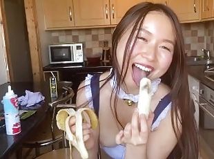 asiático, traseiros, criada, babes, adolescente, japonesa, pov, cozinha, namorada, webcam