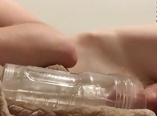 Cumming in my new clear fleshlight after 5 days of not masturbating. I came so much lol.