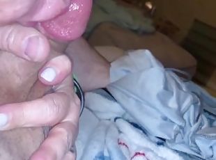 Girlfriend watches me edge myself as I drip precum she licks it all off