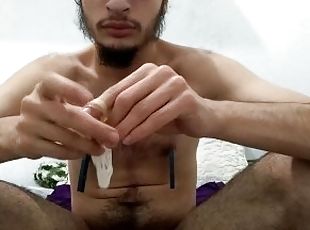 showing off my condom fill of cum, ig on bio, check me there