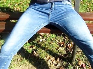 Really hot public jeans pissing