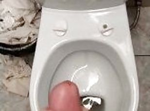 ????Nasty guy cums in a dirty toilet at work