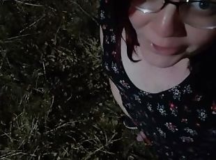 Trans girl takes piss in the park under street light