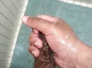 Jerking off his big uncircumcised cock