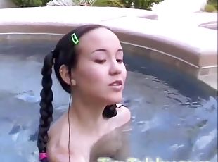 Tiny Tabby Masturbating Her Pussy Using Dildo By The Pool