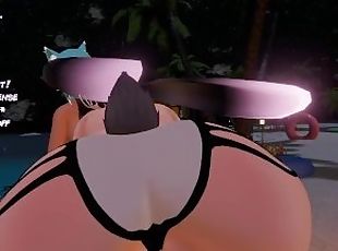 Trans Bikini Goth Bun Get's Teased With Her Toy While Streaming In VR