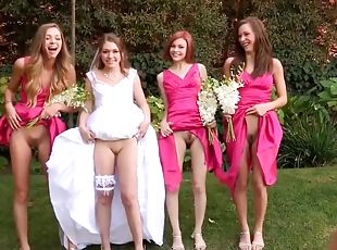 Young Bride And Her Bridesmaids Show Their Pussies