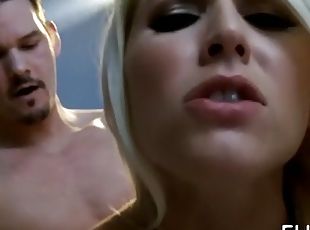 Experienced blonde Vanessa enjoys a hefty pack