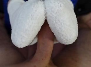 Fluffy socks handjob, footjob