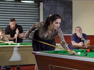 Two guys fucked the girl up on a billiards table