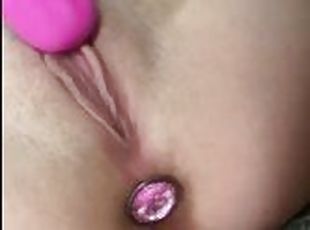 Touching my wet pussy with a butt plug in my tight asshole