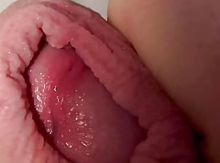 close up Jerking and playing with my wet cock and foreskin