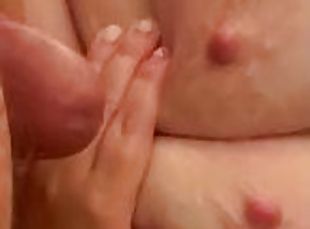 Cumshot all over my massive big boobs while I moan with pleasure ??