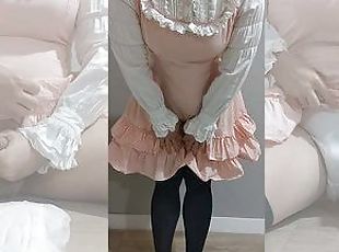 Crossdresser Wearing a Pink Dress and Sanitary Towel then Cumming ??? ?? ?? ???????