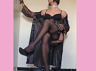 Black Satin Lingerie, High Heels and Sensual Cum