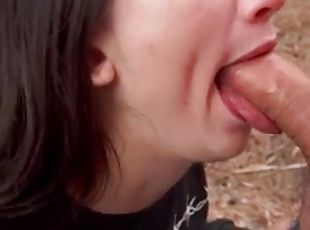 Petitecutetrash in public amateur blowjob on the hill