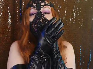 ASMR: latex mask and leather gloves - model Arya Grander