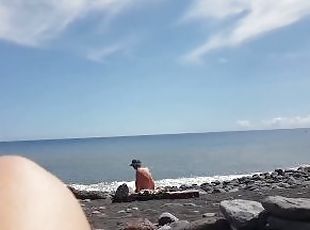 4th part: Alone at the beach. Showing pussy to stranger.